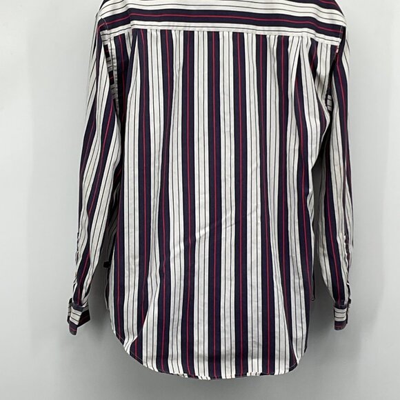 Bugle Boy Classics Vertical Striped Button Down Shirt White Navy Red Green M - Picture 4 of 6